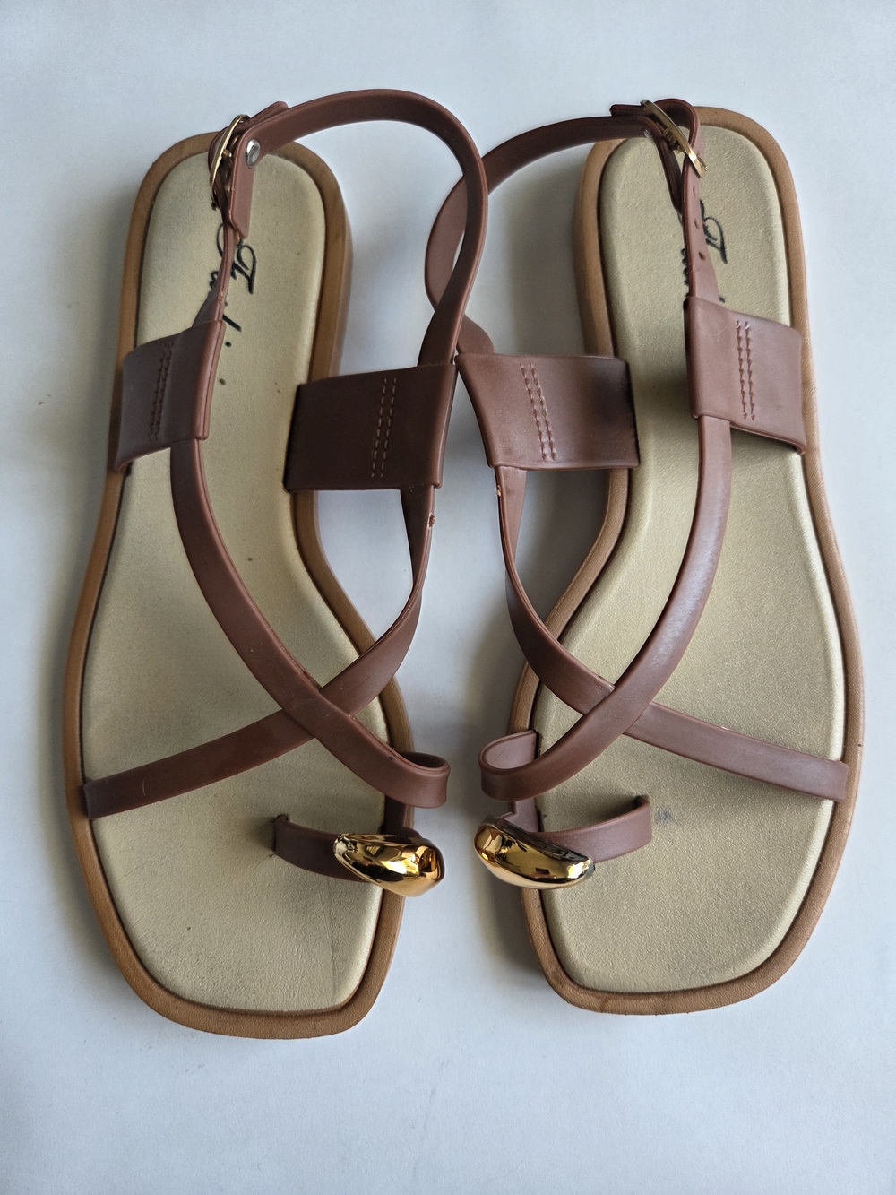 Women’s Brown Strappy Sandals with Gold Accent